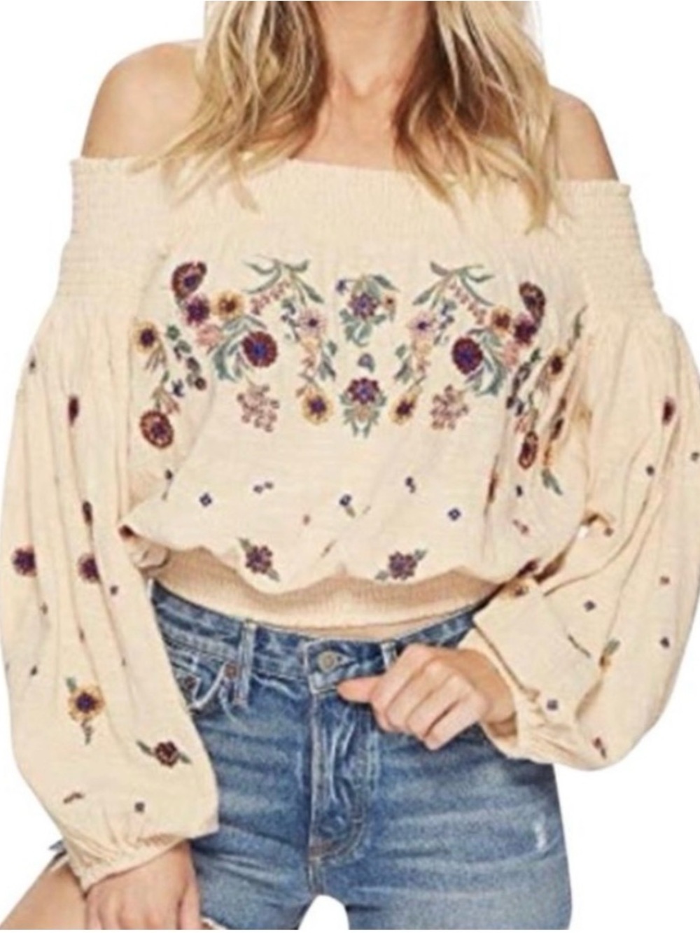 Free People floral off the shoulder top